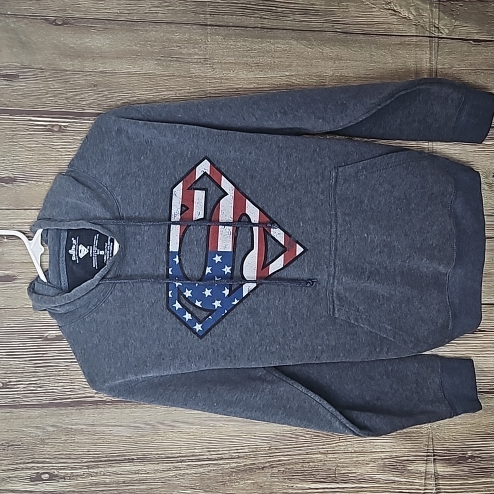 Superman Hoodie Womans Sz Small Gray Six Flags